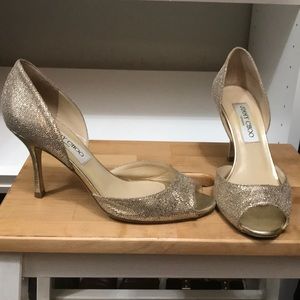 Jimmy Choo gold sparkle 3” heels. Size 36.